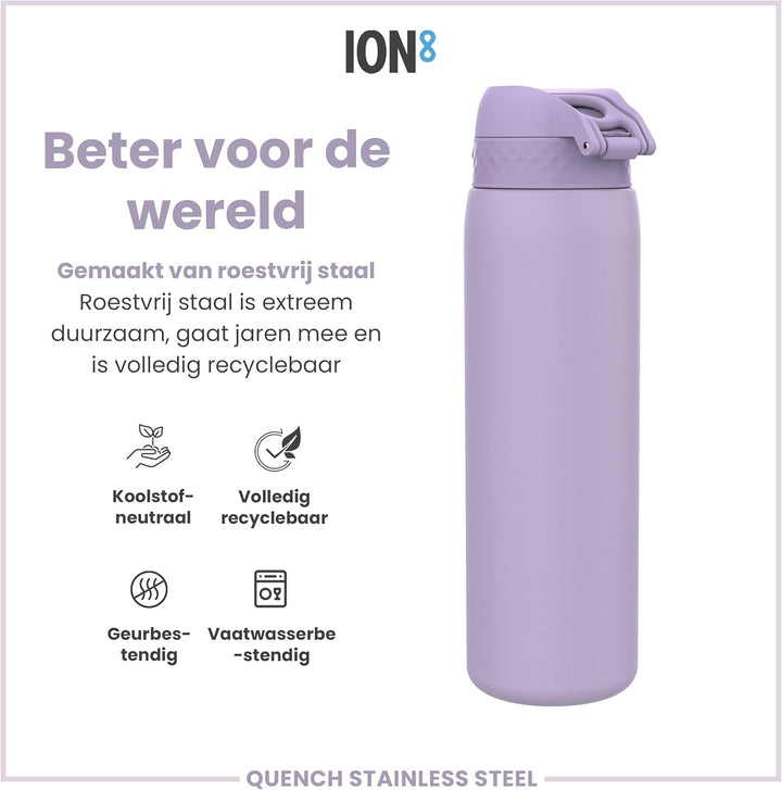 ION8 1 Liter Leicht Edelstahl Trinkflasche, Nicht Isoliert, Auslaufsicher, Einhandöffnung, Sichere V