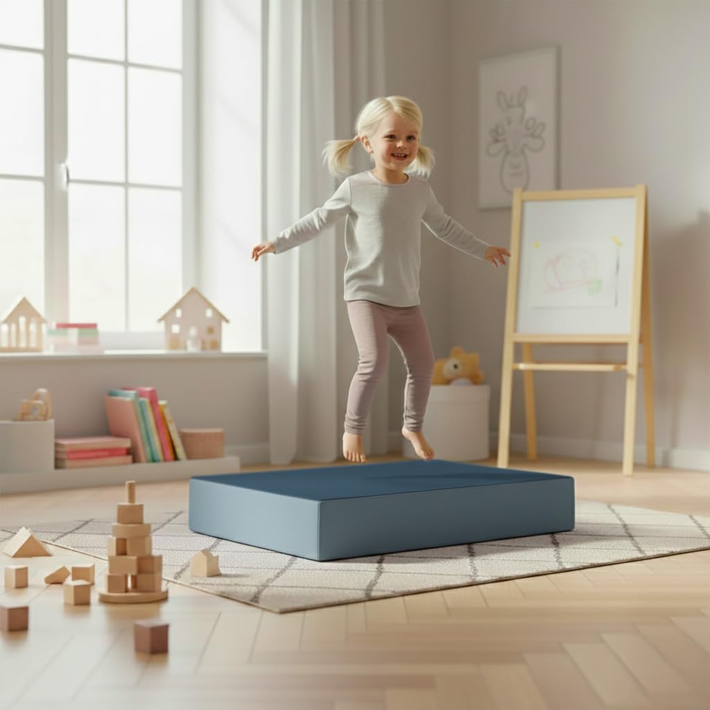 Jump Hüpfpolster 99 x 75 x 18 cm - blau oder rosa - Hüpfmatratze für Kinder ab 3 Jahre bis 40 kg - S