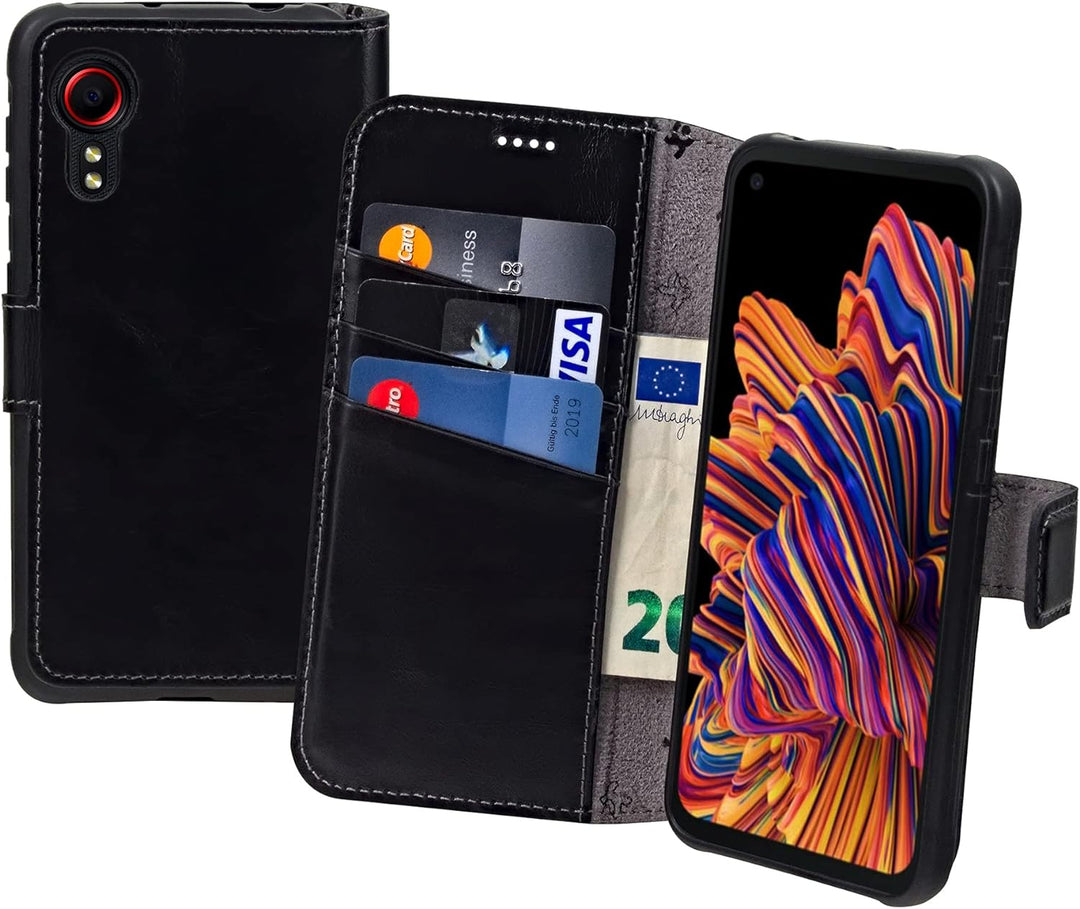 Suncase Book-Style Hülle kompatibel mit Samsung Galaxy Xcover 5 Leder Tasche (Slim-Fit) Lederhülle H