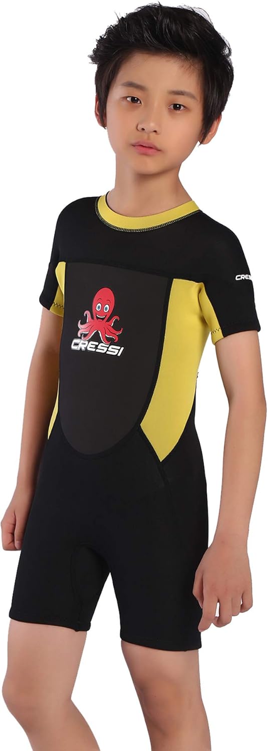 Cessi Smoby Shorty Wetsuit - Unisex Shorty Neoprenanzug 2 mm für Kinder Schwarz/Gelb 1/2 Jahre, Schw