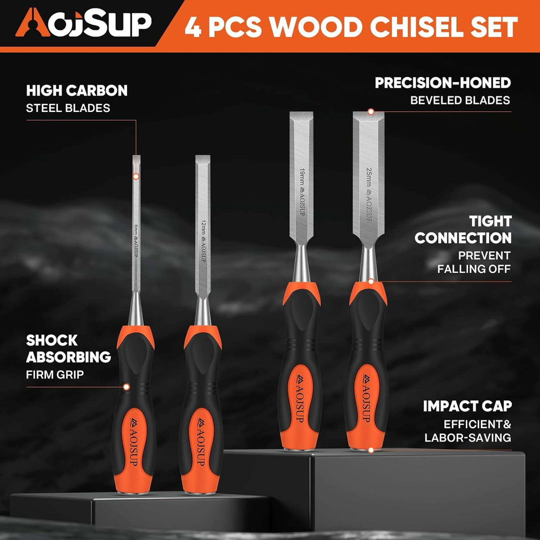 AojSup Profi Stechbeitel Set für Holz, Stechbeitel Set enthält 4x Stechbeitel (6mm, 12mm,19mm, 25mm)