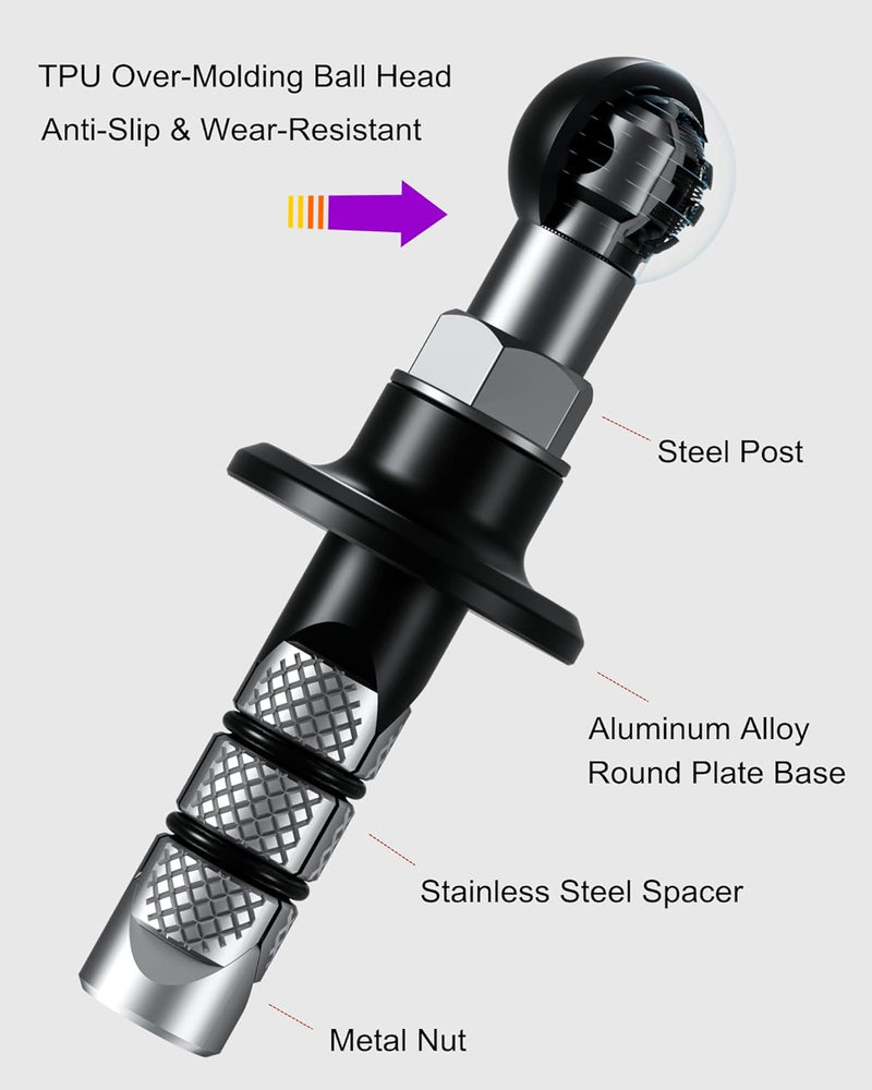 BRCOVAN Metall Motorrad-Gabelschaft-Kugelbasis mit 17mm TPU Kugel Passend für Rohr Durchmesser 12 mm