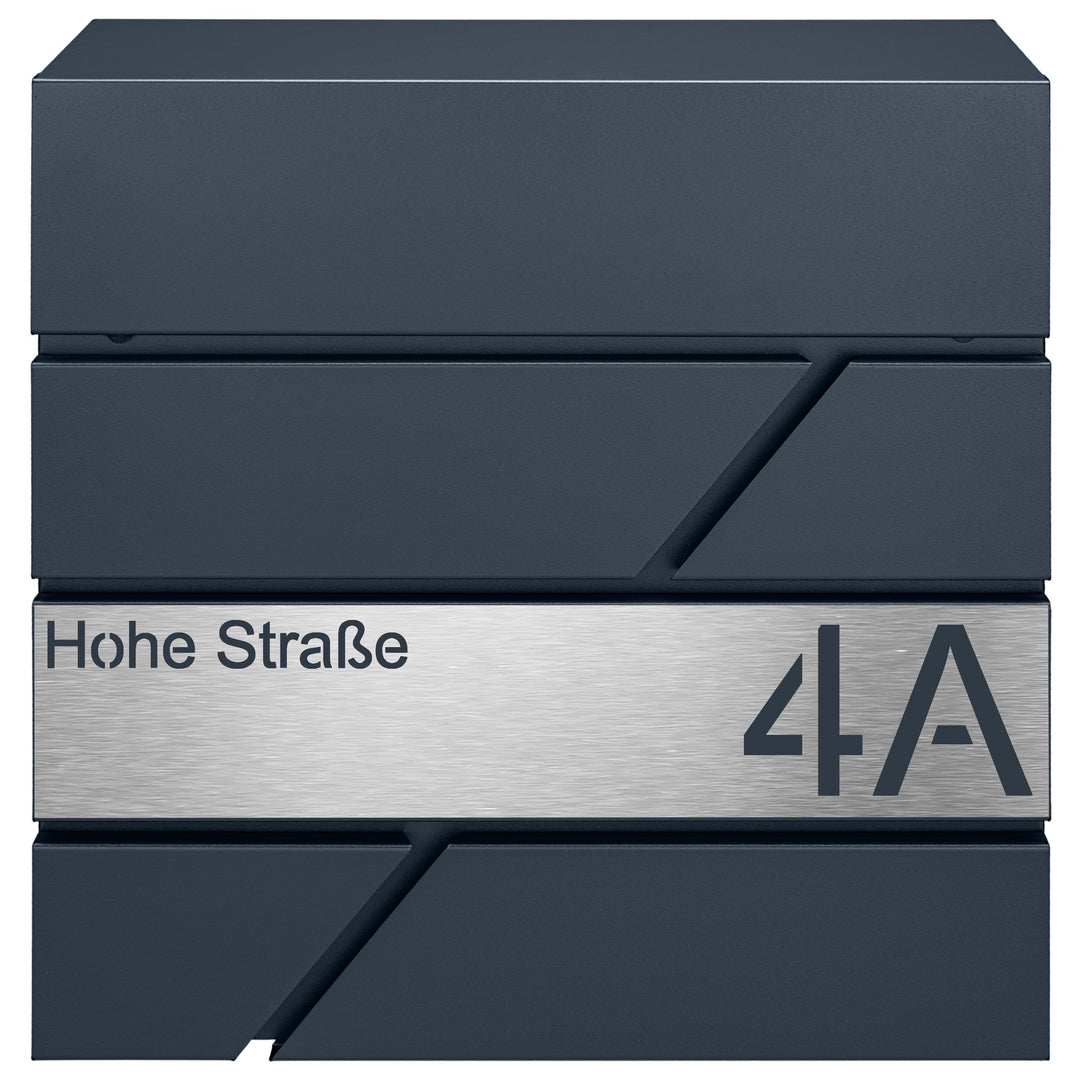 Briefkasten mit Zeitungsfach in Anthrazit, Edelstahlbriefkasten, Wandbriefkasten Briefkasten mit Sch