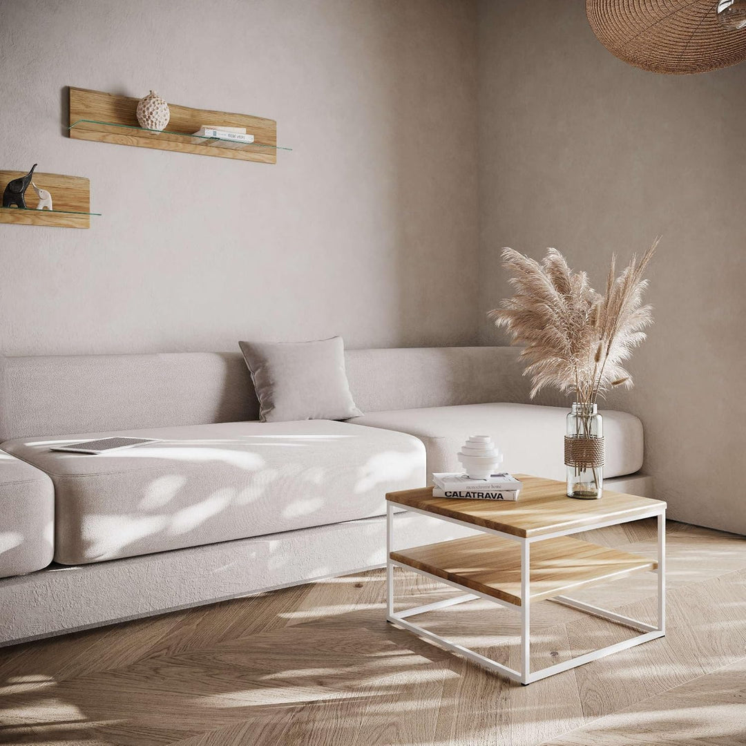 1 Original BestLoft® Couchtisch Boston Beistelltisch Industriedesign Loft (Eiche Hell + Gestell Weis