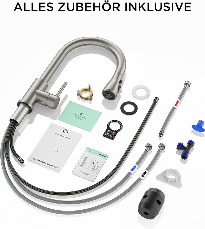 FORIOUS Niederdruck Armatur Küche, Küchenarmatur Ausziehbar mit 2 Strahlarten, Mischbatterie mit 3 A