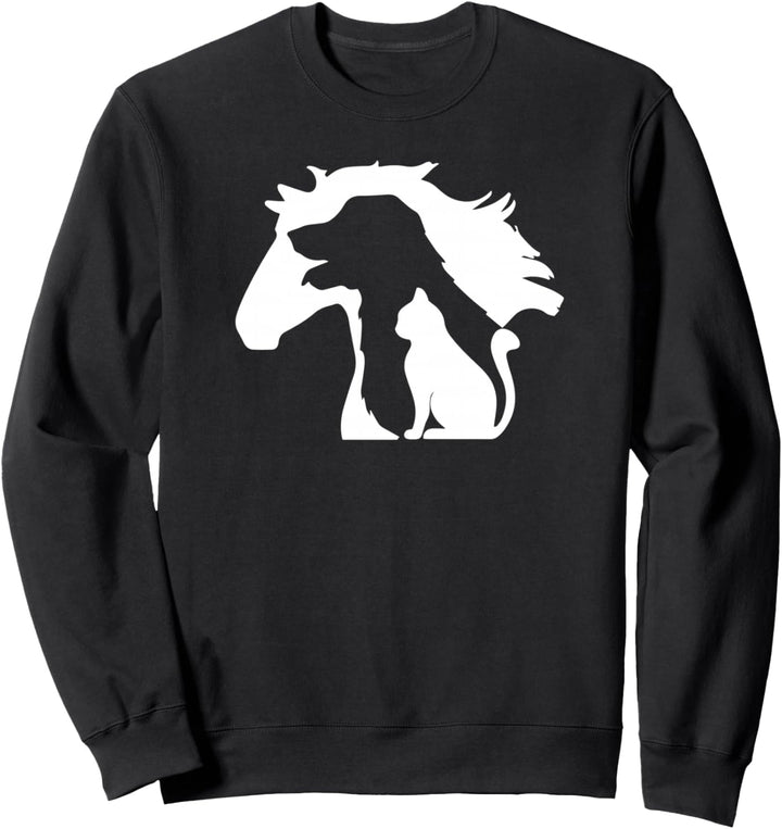 Pferd Hund & Katze, minimalistische Kunst, abstrakte Silhouette Overlay Sweatshirt