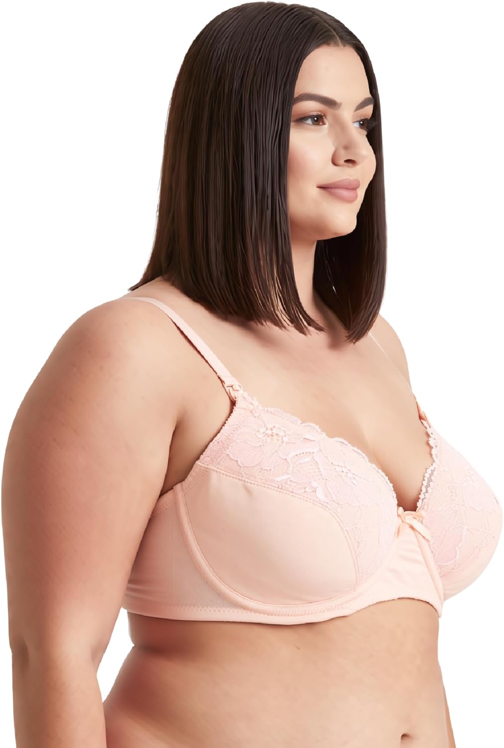 Curve Muse Übergrösse Still Baumwolle Ungefüttert Drahtloser BH Mit Spitzenbesatz 100D Mandel Druck