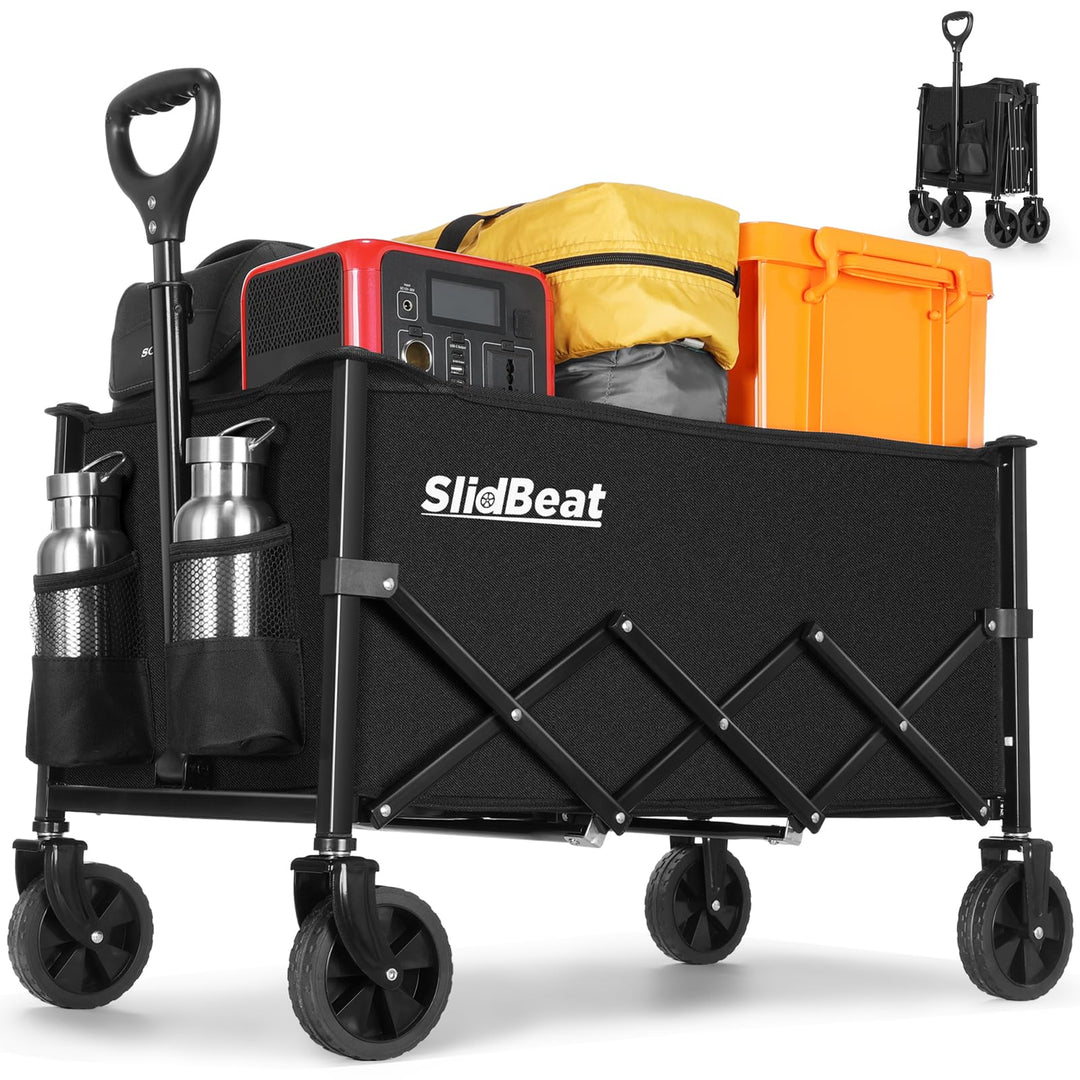 SLIDBEAT Bollerwagen Faltbar 120L 100KG, Abnehmbarer Stoffbeutel Faltbarer Bollerwagen All Terrain R