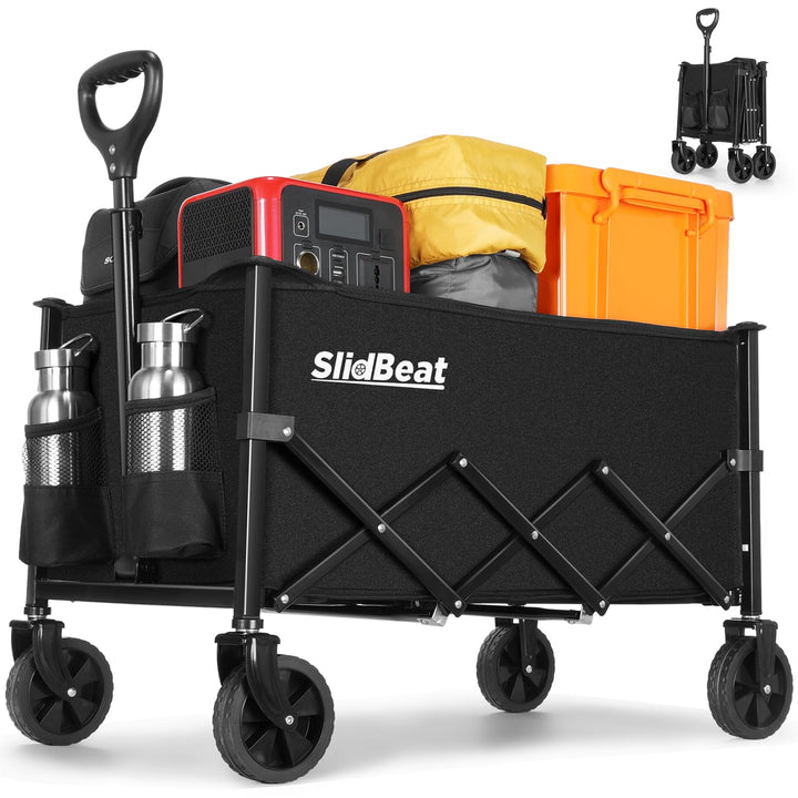 SLIDBEAT Bollerwagen Faltbar 120L 100KG, Abnehmbarer Stoffbeutel Faltbarer Bollerwagen All Terrain R