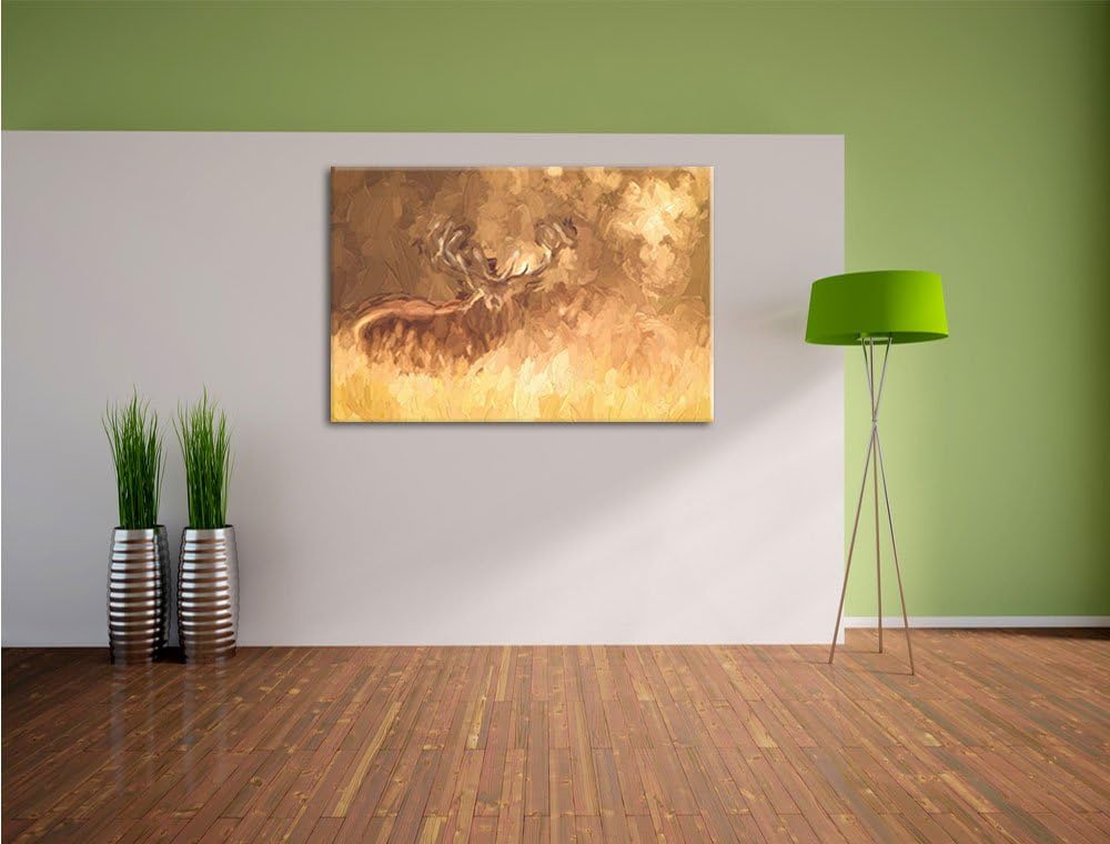Pixxprint Rotwild im goldenen Morgenlicht Kunst Pinsel Effekt, Format: 100x70 auf Leinwand, XXL ries