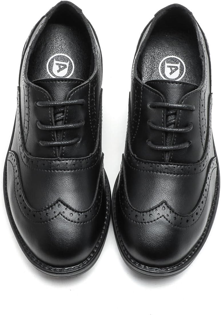 PPXID Jungen Schnürhalbschuhe Schule Oxfords Uniform Hochzeit Anzugschuhe 34 EU Schwarz, 34 EU Schwa