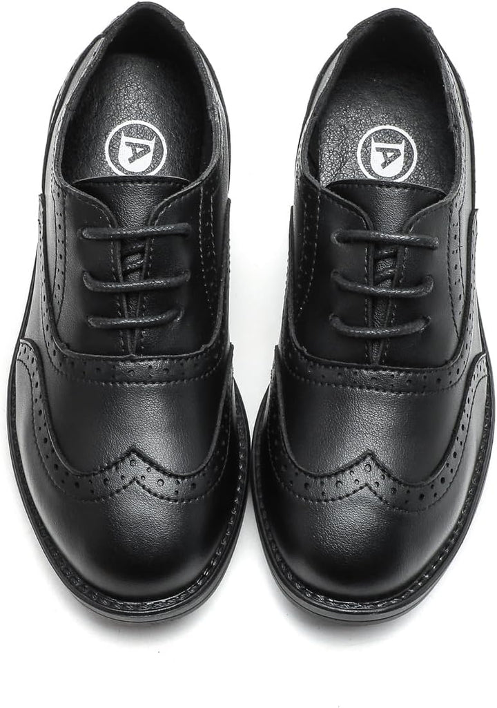 PPXID Jungen Schnürhalbschuhe Schule Oxfords Uniform Hochzeit Anzugschuhe 34 EU Schwarz, 34 EU Schwa