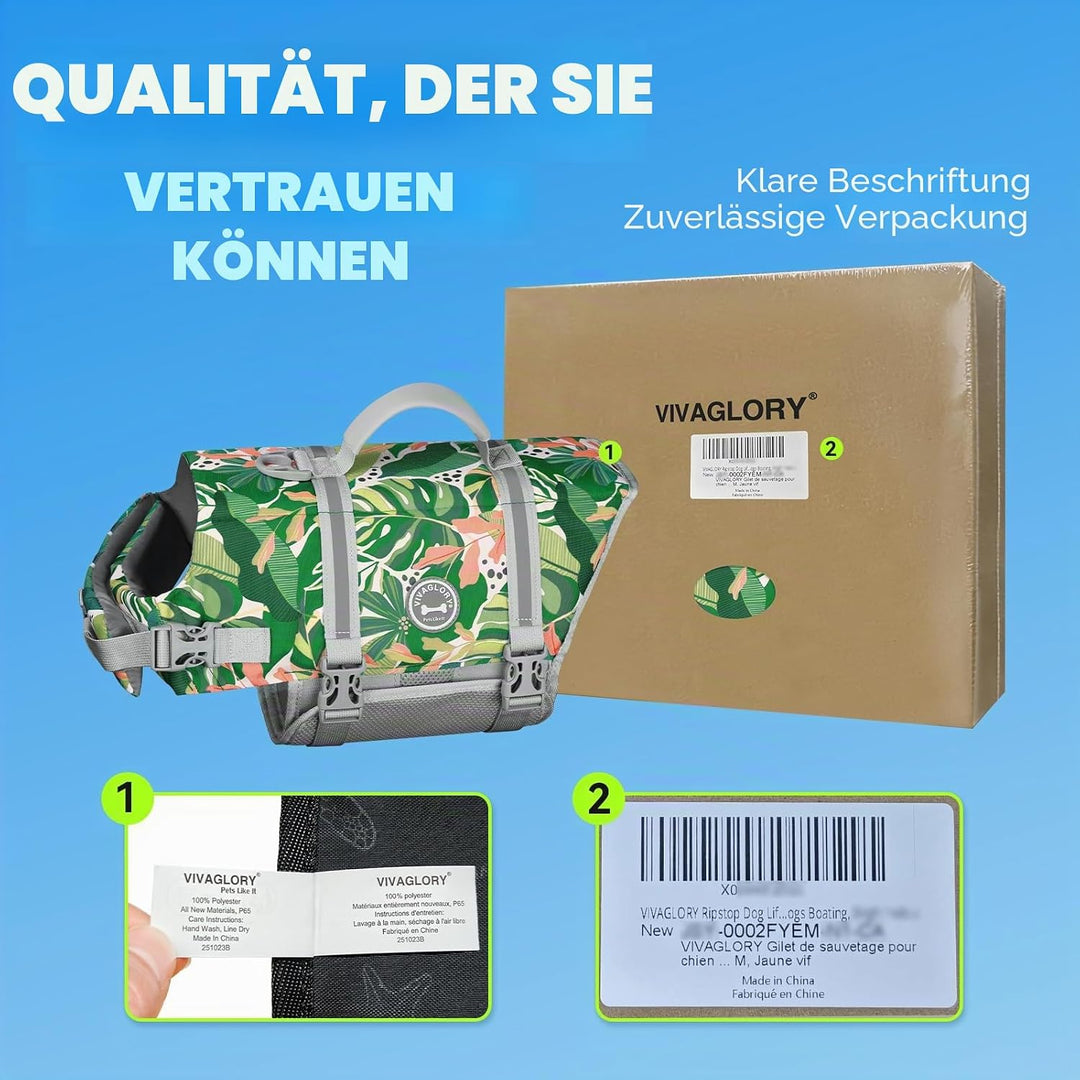VIVAGLORY Hunde Schwimmweste Rip Stop Hundeschwimmweste, L, Grün | Auftrieb &amp; Ripstop for Hunde, Sch