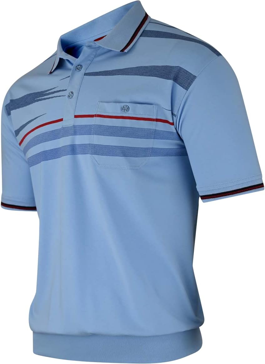 Soltice Herren Kurzarm Poloshirts Gestreifte Blousonshirts mit Brusttasche Baumwoll-Mix, Grösse M bi