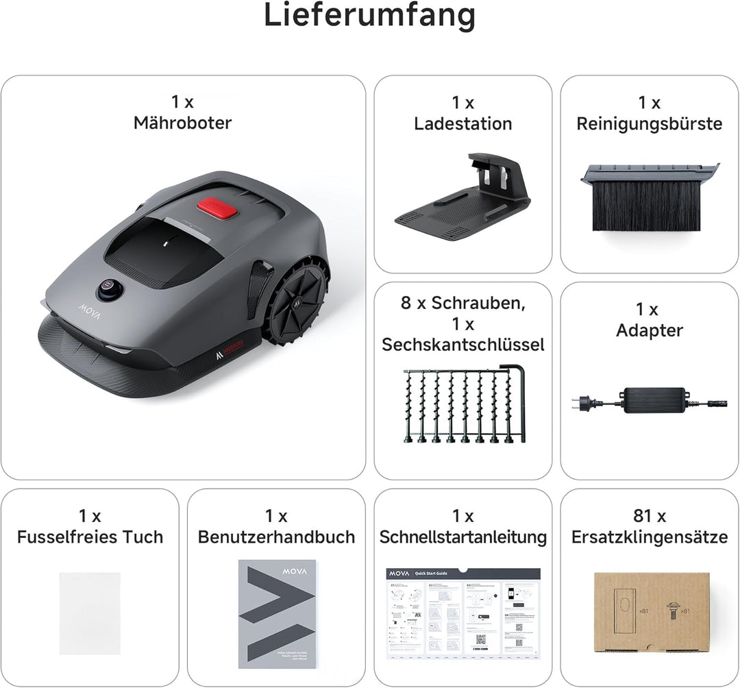 MOVA 600 Kit, Rasenmäher Roboter mit 81x Ersatzmesser,3D-LiDAR Mähroboter ohne Begrenzungskabel & ge