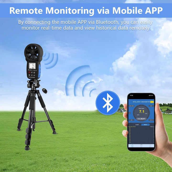 Anemometer Bluetooth Wireless Handheld 866B-APP, Anemometer Bluetooth Windmessgerät misst Windgeschw