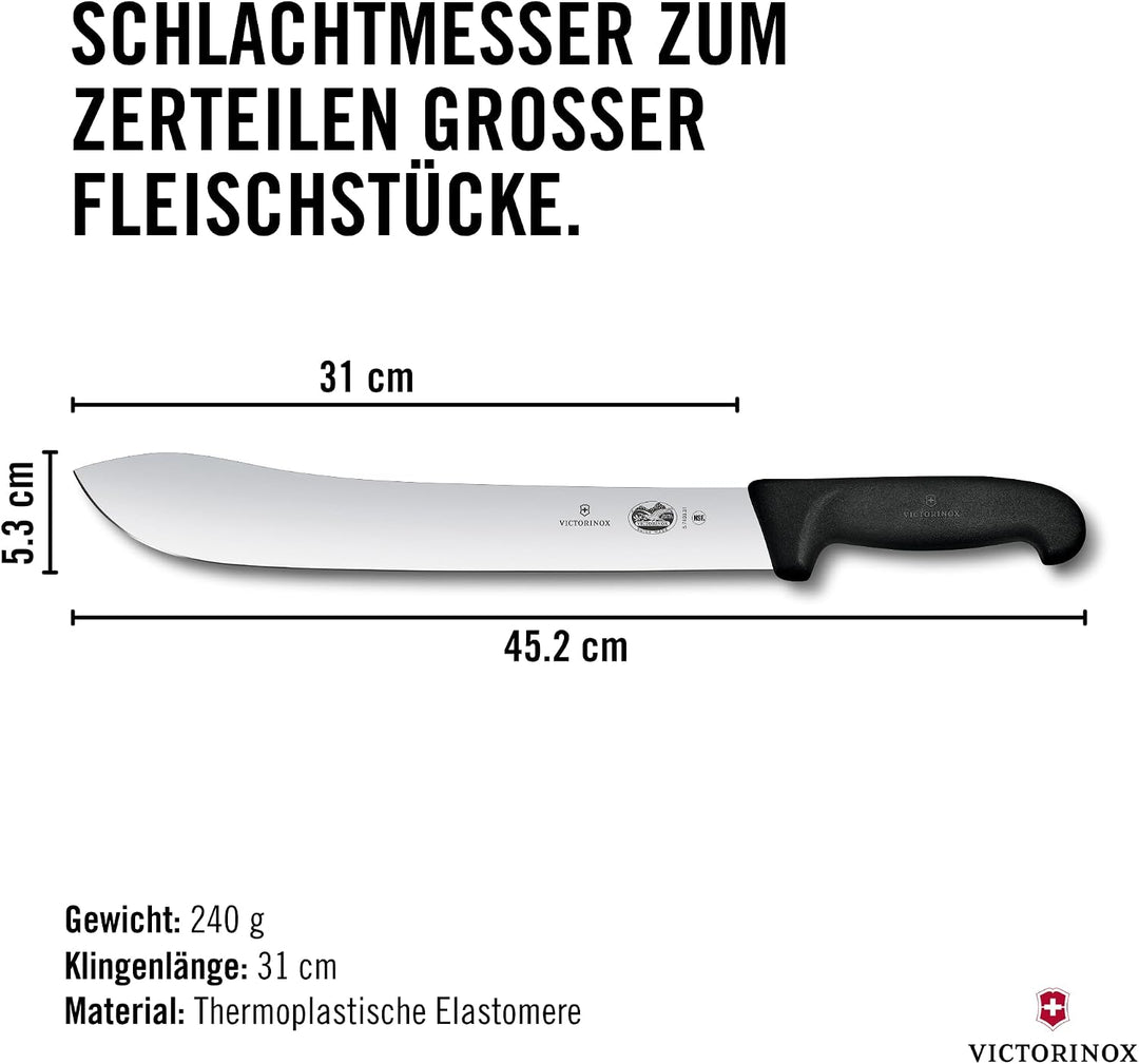 Victorinox Fibrox Metzgermesser, Langes Fleischmesser zum Zerteilen grosser Fleischstücke, 31 cm, Ge