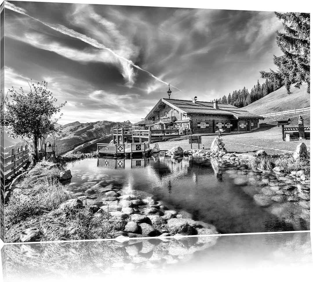Pixxprint Monocrome, Schönes Haus in den Alpen, Format: 100x70 auf Leinwand, 100x70