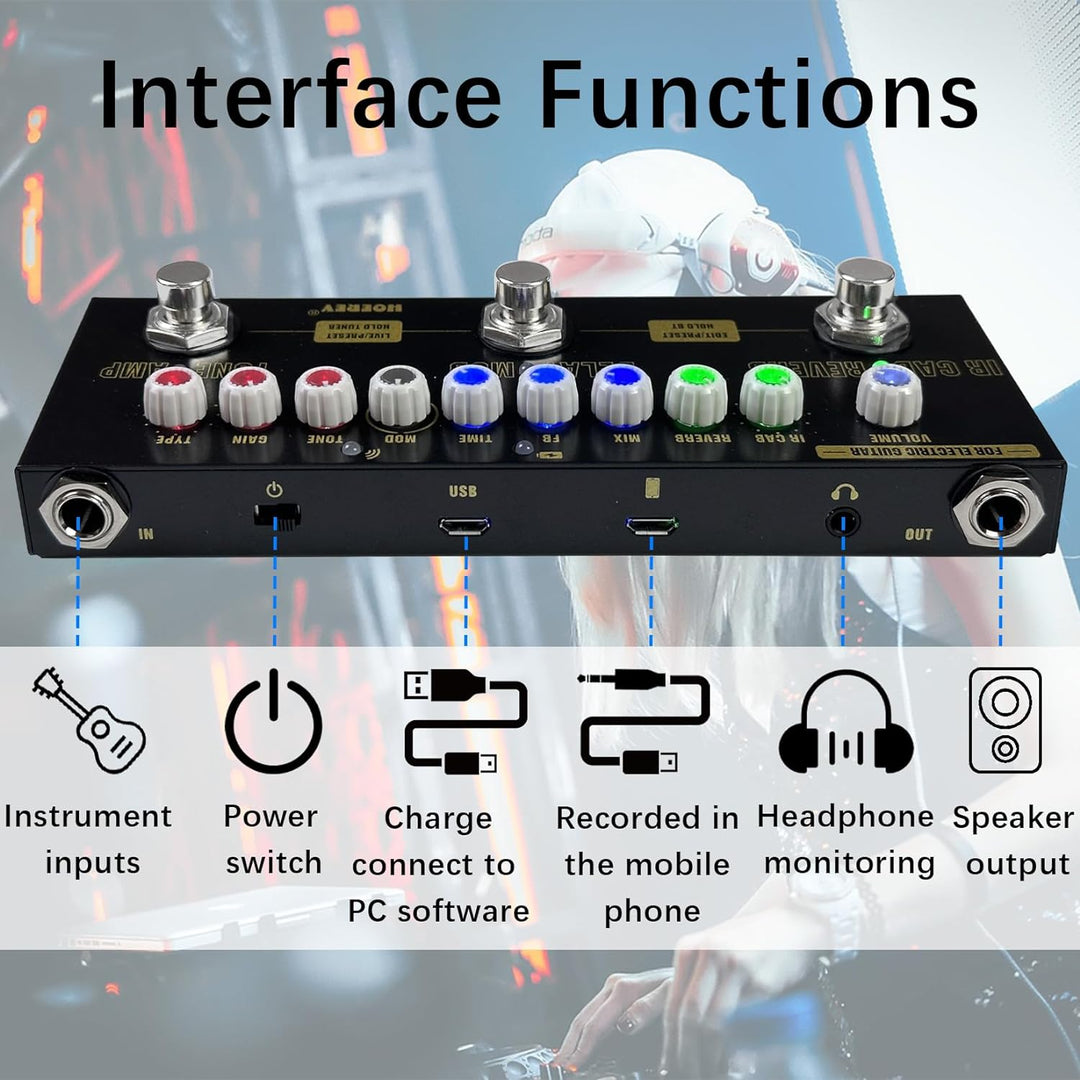 HOEREV Multi Effekte Gitarre Pedal Delay Reverb Phase Chorus Distortion Overdrive Multi Effekt pedal