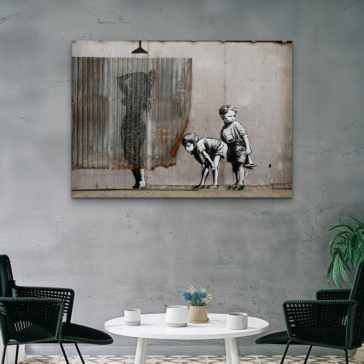 Giallobus - Gemälde - Banksy - - Standardleinwand - 140x100-10 - Frauendusche - Bereit zum Aufhängen