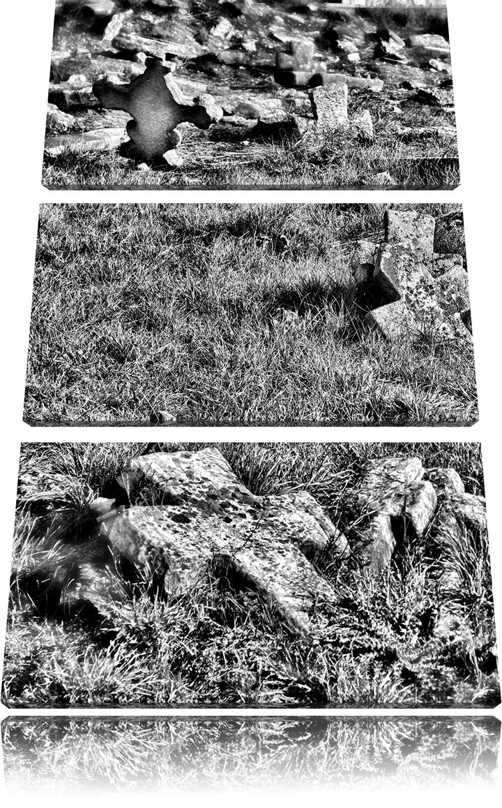 Pixxprint Friedhof schwarz weiss als Leinwandbild/Grösse: 3 Teilig (120x80) cm/Wandbild/Kunstdruck/f