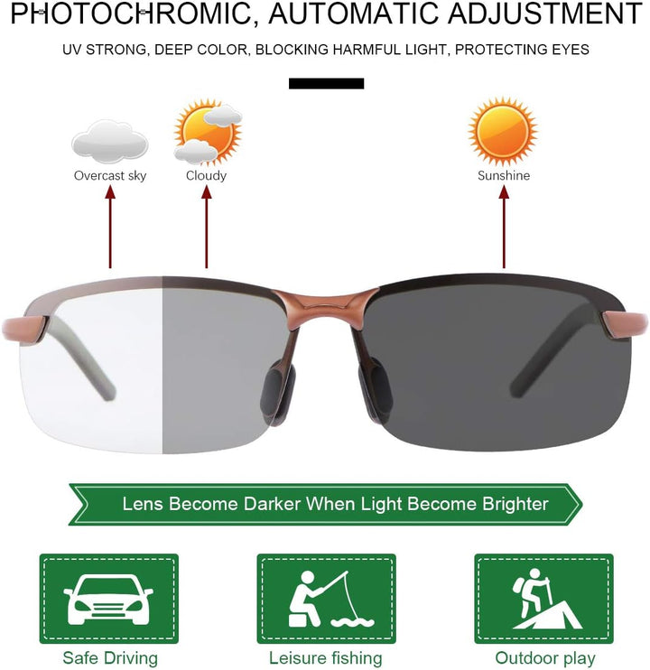 MIRYEA Herren Photochromatisch Sportbrille Polarisiert Sonnenbrille UVA UVB Brillen 3043-braun, 3043
