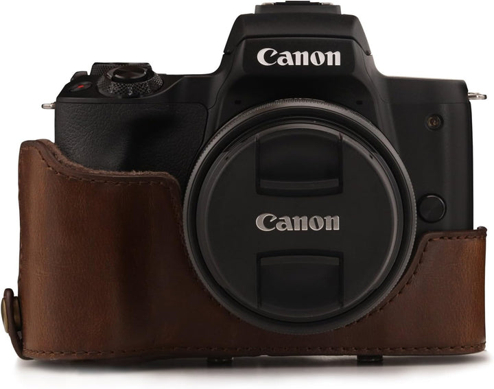 MegaGear Canon EOS M50 (15-45mm) Ever Ready Leder Kamera-Case mit Trageriemen