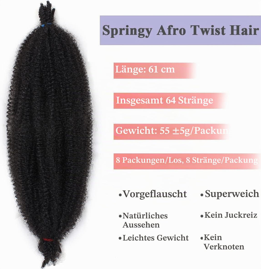 Leeven 24 Inch Pre-Separated Springy Afro Twist Hair 8 Packs Popping Spring Twist Hair for Marley Lo