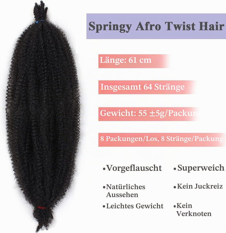 Leeven 24 Inch Pre-Separated Springy Afro Twist Hair 8 Packs Popping Spring Twist Hair for Marley Lo