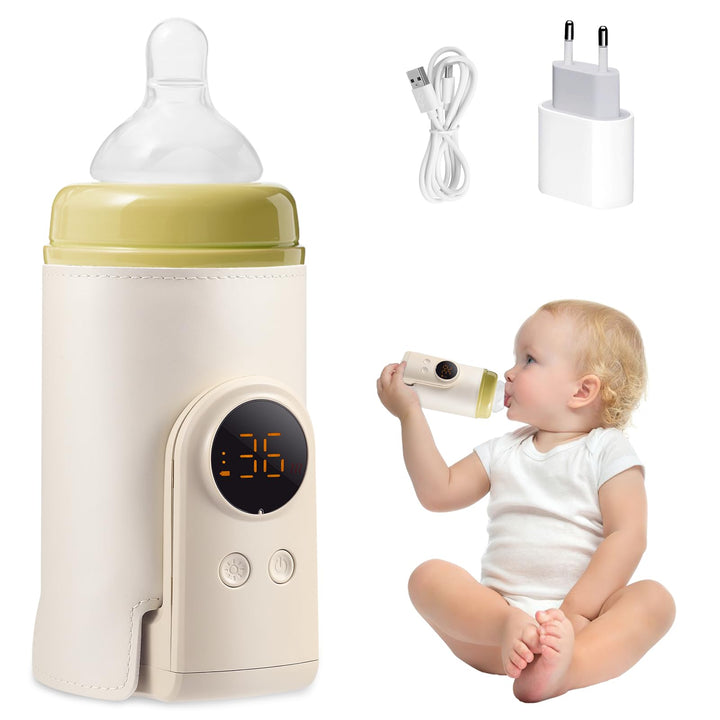 Portabler Flaschenwärmer mit 6000mAh Akku, 18W Schnellaufheizung & 6 Temperaturstufen (38-50°C), Pré