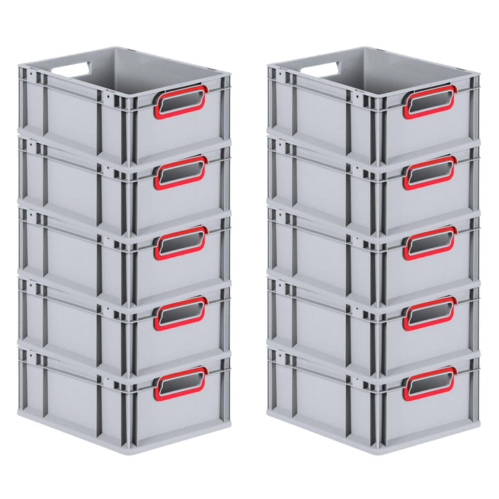 PROREGAL SuperSparSet 10x Eurobox NextGen Color | HxBxT 17x30x40cm | Griffe rot offen | Glatter Bode