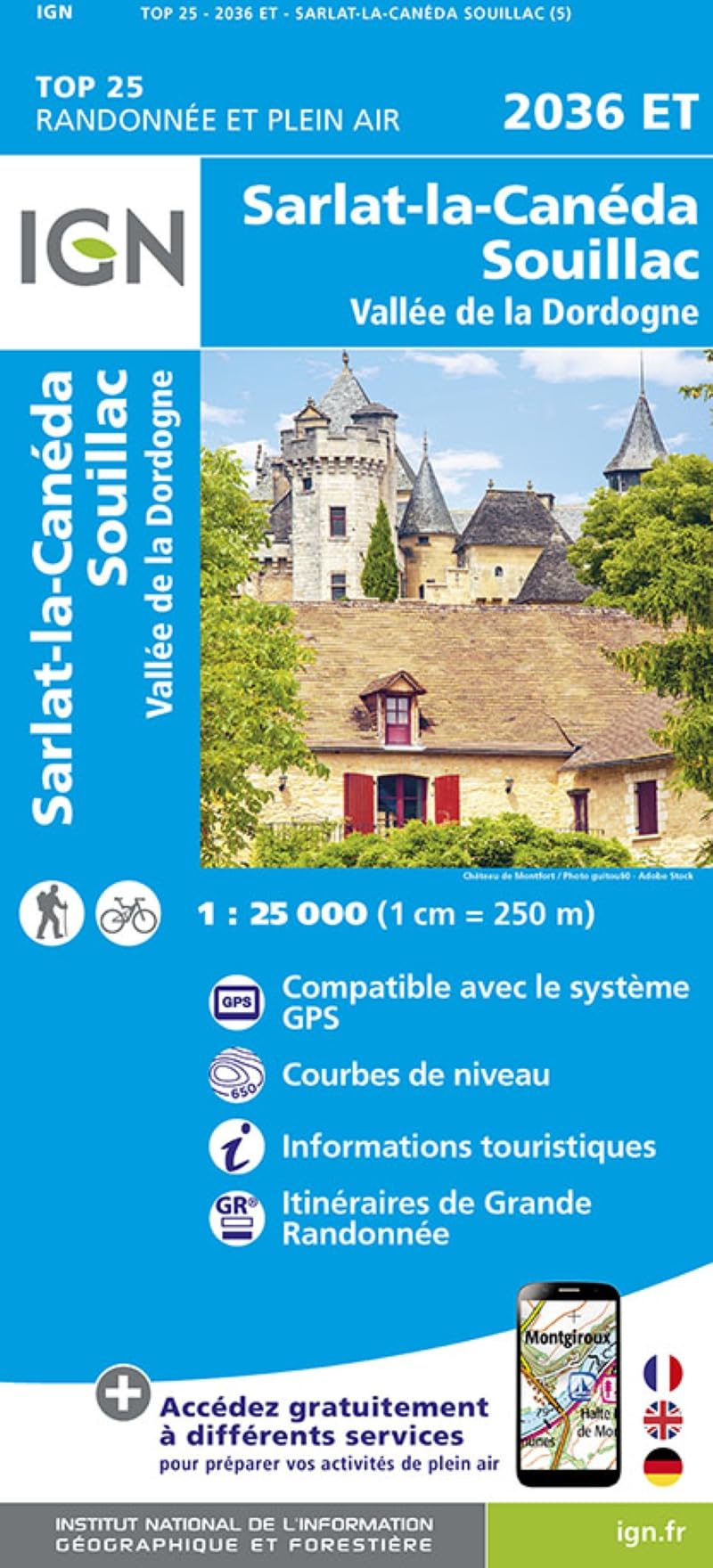2036ET Sarlat Souillac Vallée de la Dorgogne (TOP 25), Karte