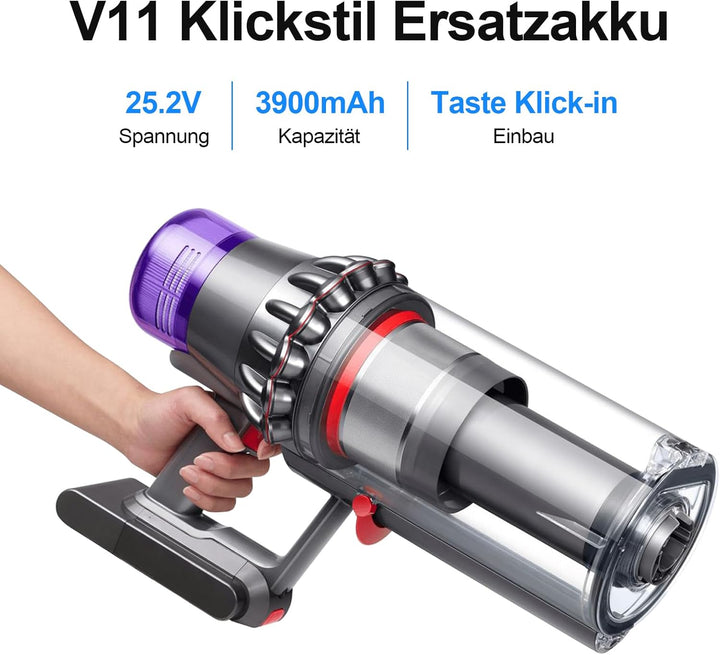 V11 Einrast Akku SV15 Klickstil Akku Ersatz für Dyson, 25.2V 3900mAh SV15 Ersatzakku für Dyson 97042