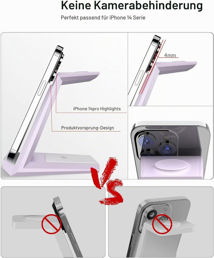 3 in 1 Induktive Ladestation Apple Watch und iPhone, Kabelloses Ladegerät für iPhone 17/16/15/14/13/