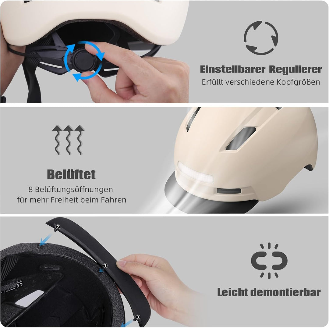 Shinmax Fahrradhelm Herren Damen, Helm Fahrrad mit USB Licht 5 Modi Fahrradhelm mit Visier, Mountain