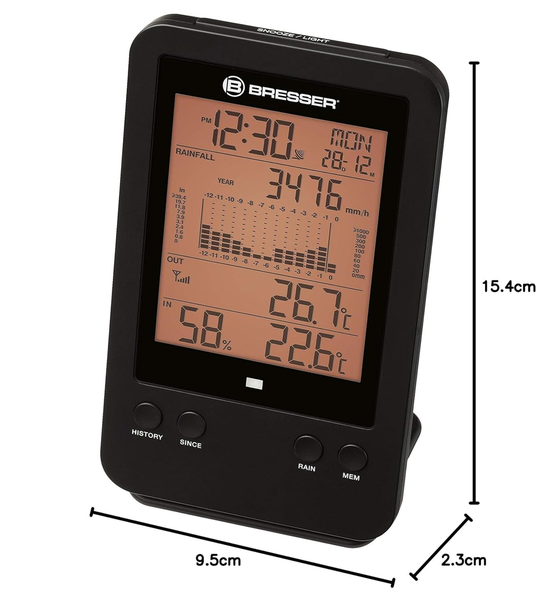 Bresser Wetterstation Funk mit Aussensensor Profi Regenmesser Station mit DCF Funkuhr, Wecker mit Hi