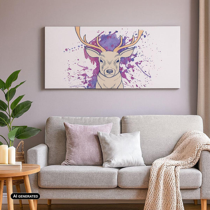 Panorama Bilder auf Leinwand 100x40cm Leinwandbild Hirsch Abstraktion Gross Wanddeko Bild Schlafzimm