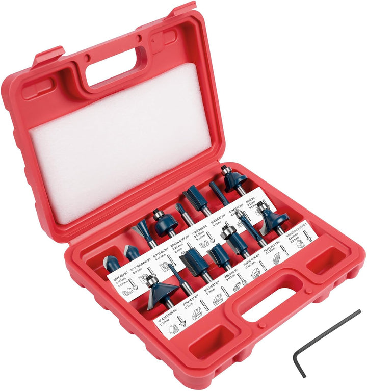 flintronic Fräser-Set, 6.35MM Fräsen Werkzeug Set, 15-tlg Holzkoffer Geschmiedeter Werkzeugstahl Obe