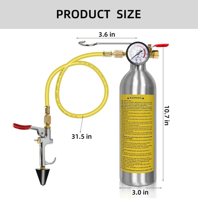 Air Conditioner Flush Kit, Automotive Clean Canister Flush Tool Kit, enthält 220 PSI Manometer, Luft