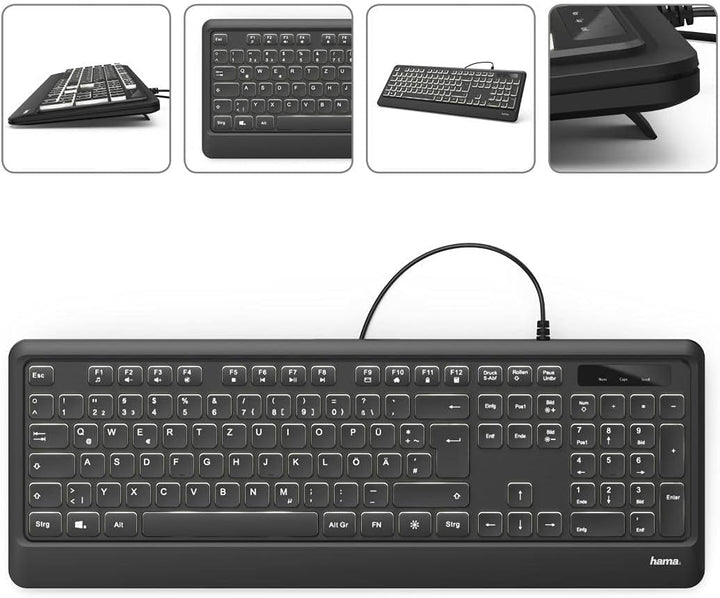 Hama Beleuchtete Tastatur mit Kabel KC-550 QWERTZ (USB Tastatur, kabelgebundene Tastatur, Wired Keyb