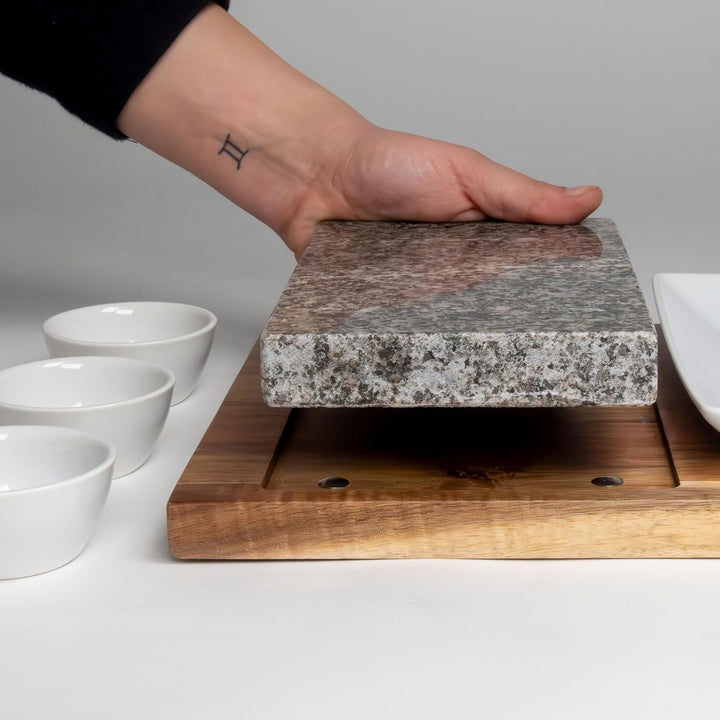 kela 16629 Heisser Stein, Granit, Akazienholz, Keramik, dunkelgrau, braun, weiss