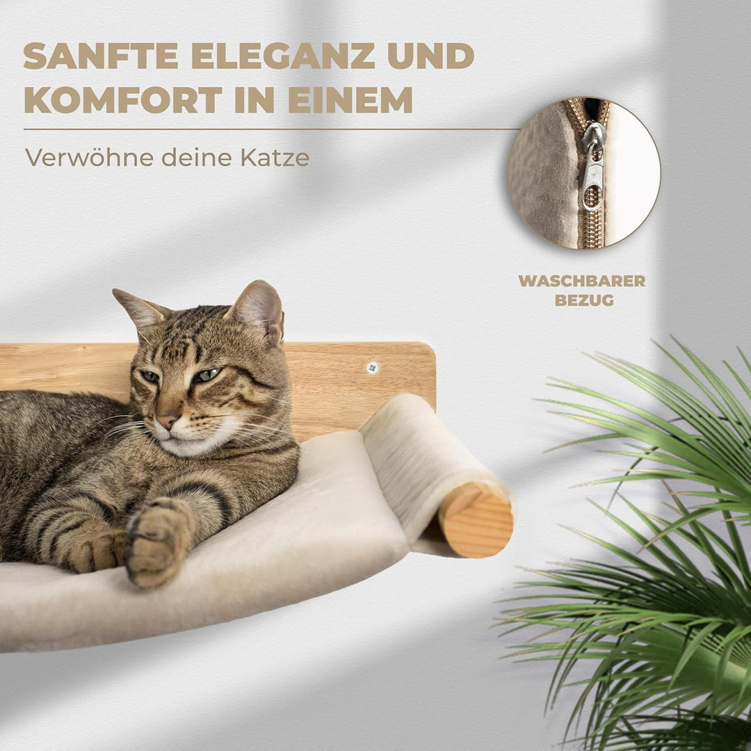 WOOWOOD® Kletterwand Katzen inkl. 2X Katzentreppe Wand [Massivholz] I Kratzbaum Wand I Hängematte Ka
