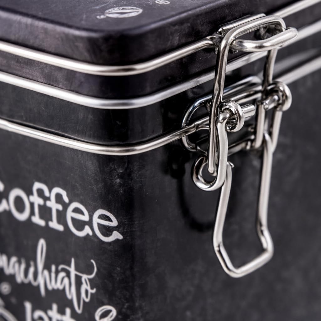 Rechteckige Kaffeedose im Vintage-Stil, schwarz/weiss, Retro-Blechdose für die Küche, hermetisch abg