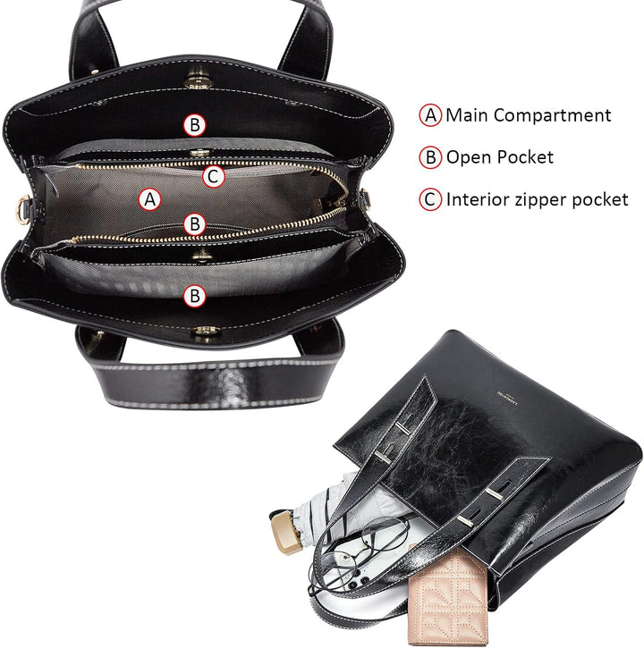 LAORENTOU Damen-Handtasche aus echtem Leder mit Tragegriff oben 01-1 Schwarz (Kleine Grösse), 01-1 S