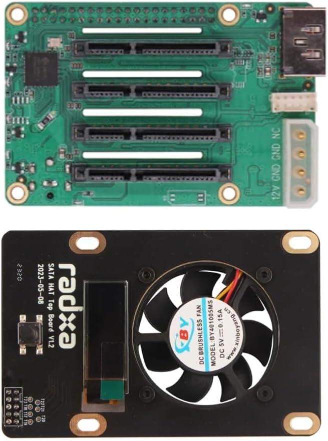 Raspberry Pi 5 Penta-SATA-Hut mit oberer Platine – bis zu 5 x SATA-Disks HAT