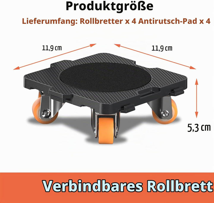 ONEON 4 Pack Möbelroller Schonende Transportrollen aus TPE, 360 Grad drehbar Möbel Transportroller,