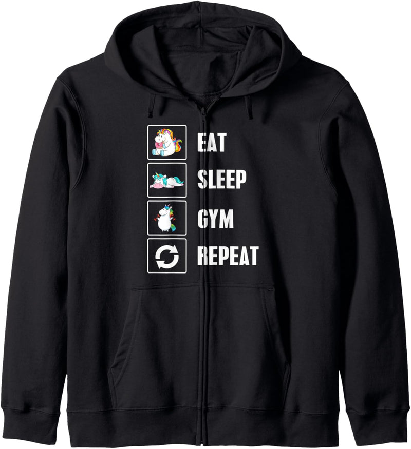 Eat Sleep Gym Repeat Fitness Training Einhorn Kapuzenjacke