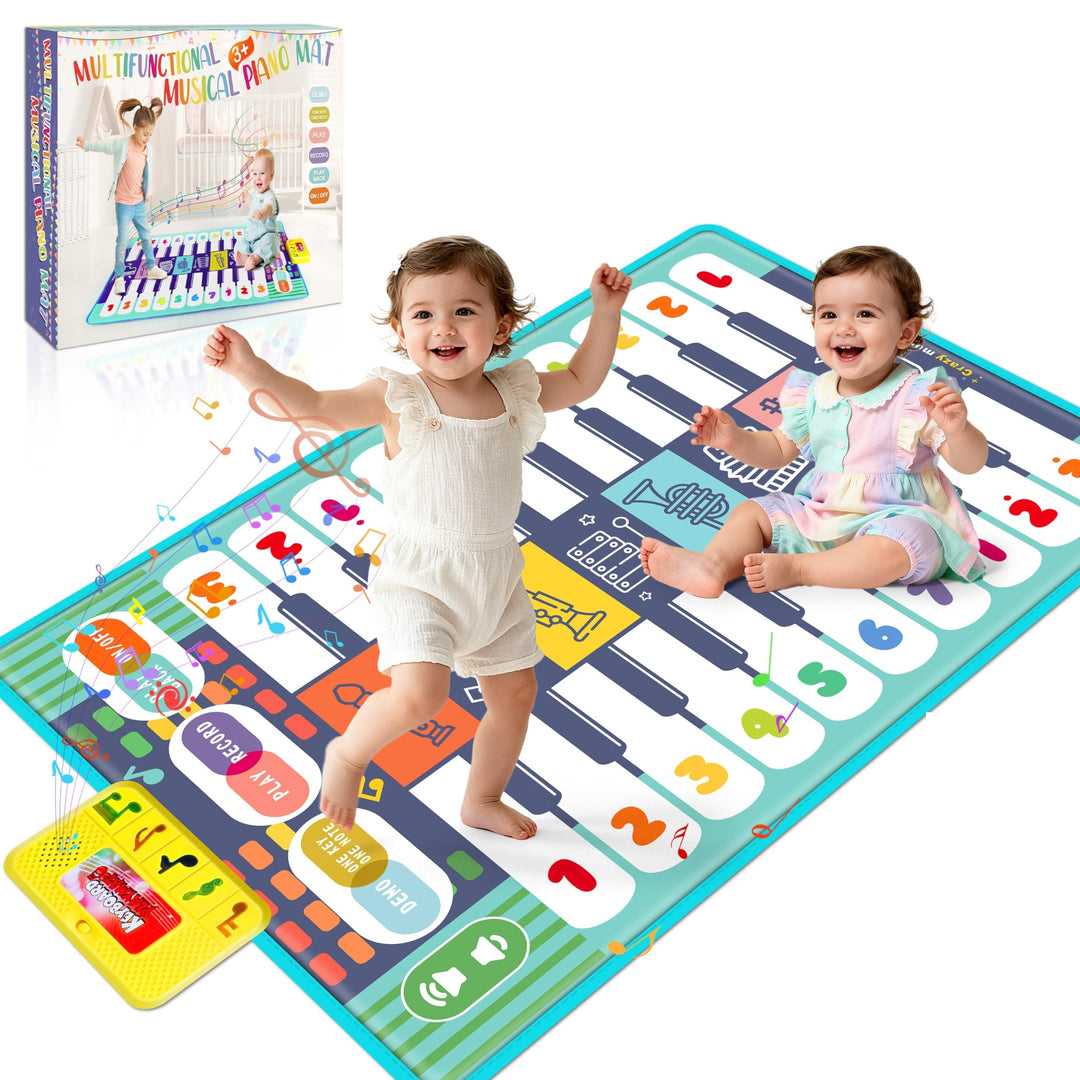 Baby Musikmatte Klaviermatte mit 8 Musikinstrumente, Keyboard Kinder Tanzmatte, Doppelte Piano Matte