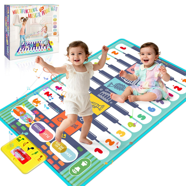 Baby Musikmatte Klaviermatte mit 8 Musikinstrumente, Keyboard Kinder Tanzmatte, Doppelte Piano Matte