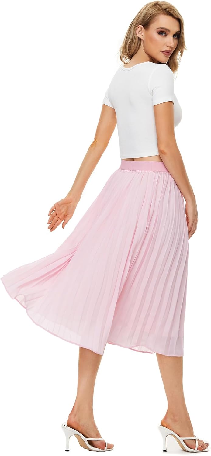 Durio Midirock Damen Faltenrock Plissee Damenrock Sommerrock Leicht Casualrock Chiffon Röcke A-Linie